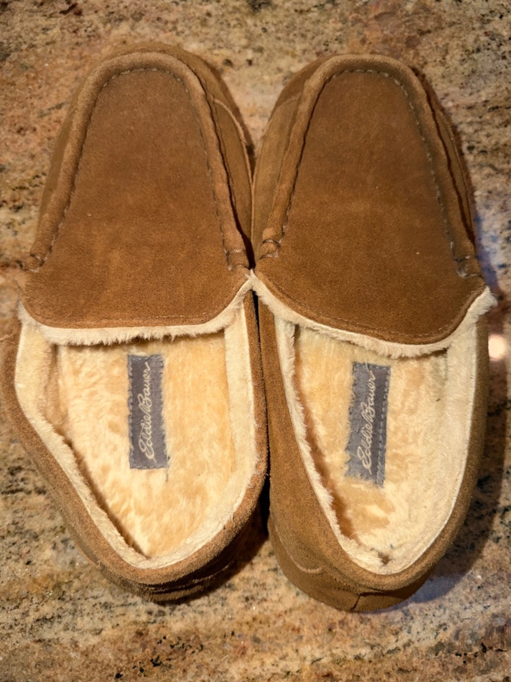 Eddie Bauer Men’s Tan Suede Shearling Slip-On Loafers